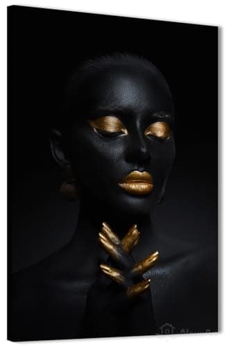 NOVA ART Black Girl Canvas Wall Art Black Gold Accents Wall Decor for Bedroom Living Room Office Etc Modern Home Decor 40cm x 60cm #NA1