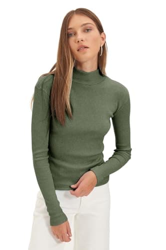 Trendyol Women Fitted High Collar Long Sleeve Ribbed Stretchy Knitted Blouse TWOAW21BZ0423 Blouse Shirt