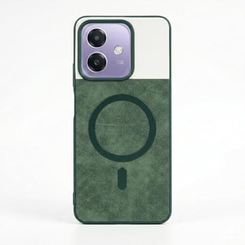 Compatible With (Oppo A3X) Luxury Leather Back Case With Wireless Charging And Electroplated Shockproof Camera Frame For (Green) Cellular phone case