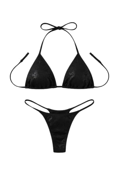 Women's 2 Piece Bikini Set Disco Leather Material | Sexy Shiny Black Lingerie Elastic | Fashion Sleepwear One Size Swimwear
