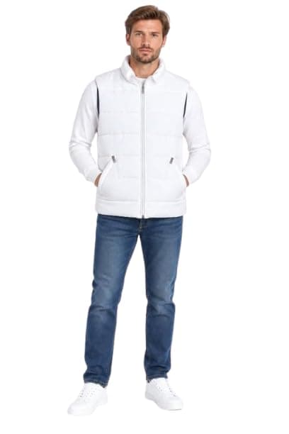 WAHDAN Men's Quilted Puffer Vest, Zip-Up Sleeveless Jacket 490607092-White XXXL