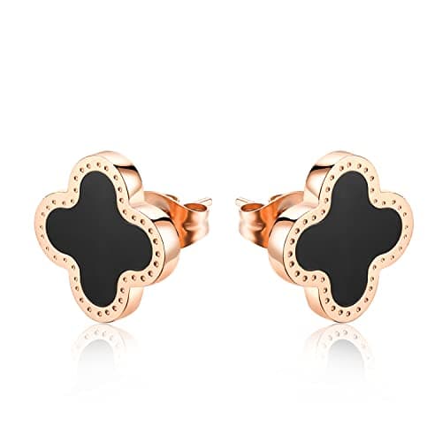 SHINYY Four Leaf Clover Earrings for Women 18K Gold Plated Stainless Steel Lucky 4 Leaf Ear Studs Jewelry Gift for Mother and Daughter, Stainless Steel, No Gemstone