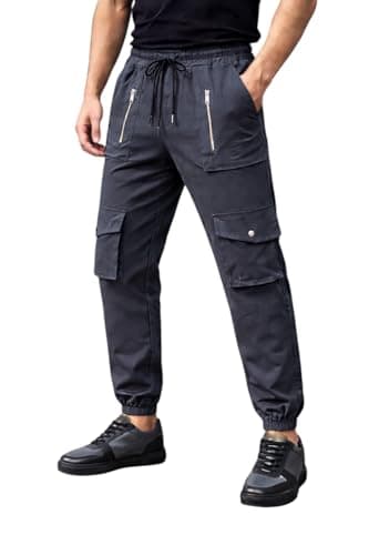 Miza Men's Sherwal Cargo Pants - Light Bengalin Material - Multiple Zipper Pockets - Fashion Casual Style - Suitable for Outdoor and Daily Wear