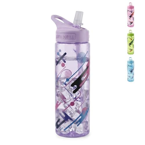 Water Bottle 650ml with Carry Handle, BPA-Free Leak-Resistant Plastic Sports Bottle for Gym, School, Fitness, Travel and Outdoor Activities, FL-236-B, Purple