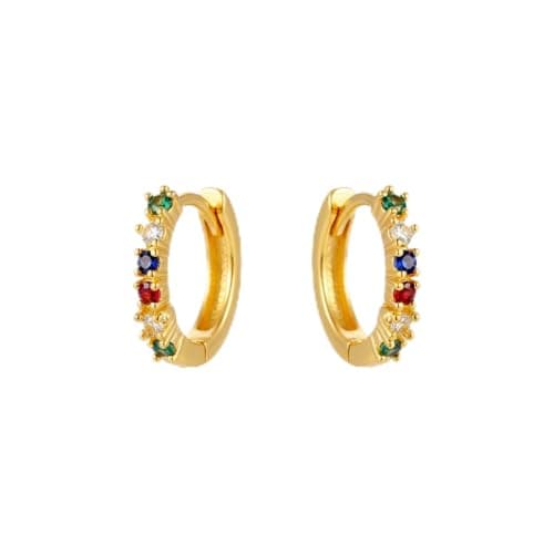 Julia Store 18k Gold Plated Stainless Steel Trendy Charm Delicate Crystal Hoop Earrings with Austrian Multicolor Rainbow Crystals, Beautiful Sparkling Gold Hoops Earring Jewelry Gift