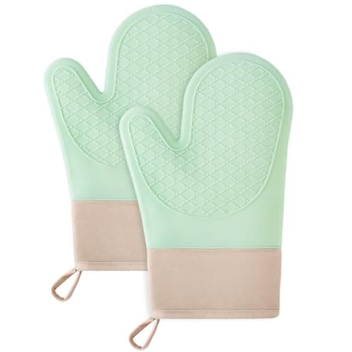 LWMTT Oven gloves, heat resistant, 2 pieces, silicone pot holders, oven gloves, silicone non-slip surface, the inside is made of cotton, Multi colour silicone gloves for the kitchen
