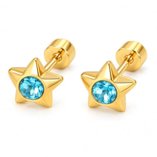 Caflon Gold Tone Star Stud Earrings with Red Crystal Stone, Elegant Five Point Star Earrings for Women and Girls, Fashion Jewelry for Everyday Wear, Parties and Gifts (Red)