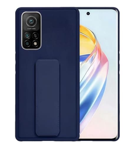 Back Cover Stand Case MI 10T Magnetic Car Holder Soft Silicone Horizontal & Vertical Kickstand Cover Wrist Strap Full protection Anti Fingerprint Case (BLUE) Cellular phone case