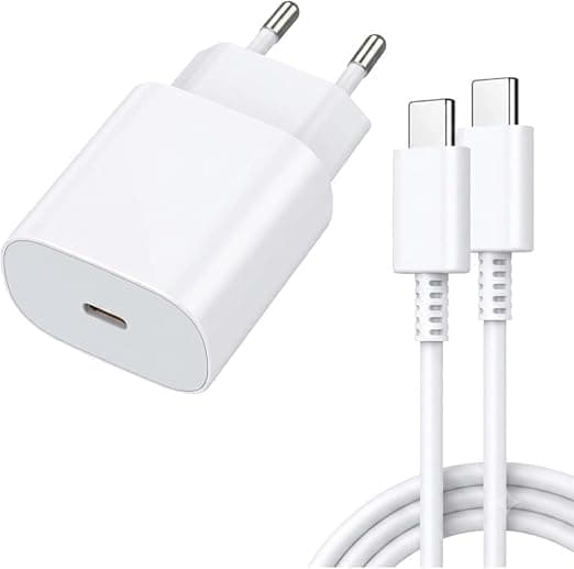 Super Fast Charging Adapter with USB-C to USB-C Cable for Smartphones ((25W) Certified with Type C to C Cable, White))