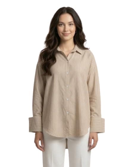 Striped Shirt, Beige/White Stripes | Comfortable oversized fit