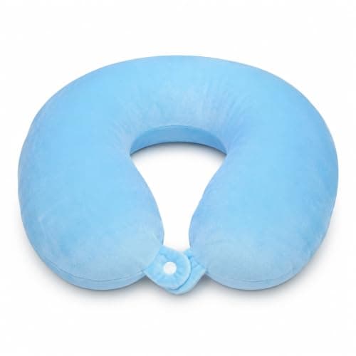 Memory Foam Travel Neck Pillow with Soft Velvet Cover Ergonomic Airplane Pillow Portable Neck Support Cushion for Car Train Office Camping Travel Accessories Comfortable Design (Sky Blue)