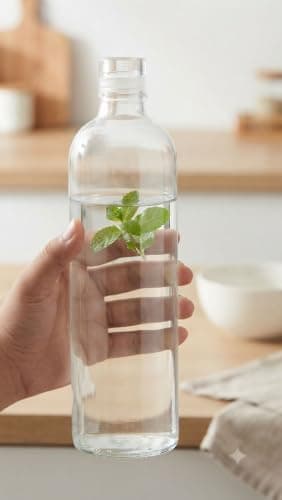 Generic Glass water bottle with a glass and silicone lid, Bottle for water and juices, Made of pure glass, 1-liter capacity, .nin