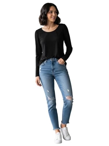 Bisha Pish-266-1-2222P Round Neck Long Sleeves Slim Fit Top for Women Shirt