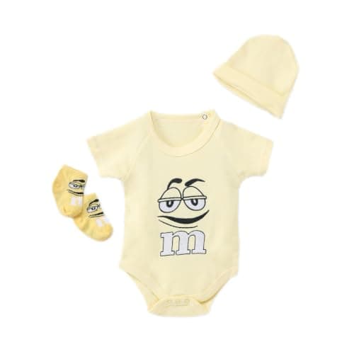 Bebic Bodysuit + Hat + Socks Set for Baby Boys - Baby 3-piece set: yellow M&M's character bodysuit Shirt