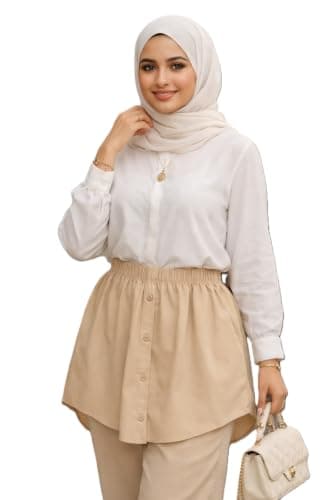 Le Voile Women’s Cotton Buttoned Chemise Skirt – Hijab Extension & Easy Wear for Everyday Style – Modest Fashion Outfit | لوڤوال جيبة قطن بأزرار للنساء – حجاب أساسي أنيق