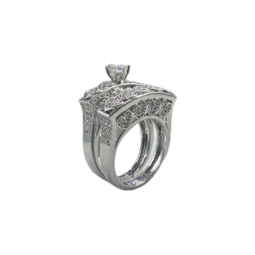 3 Diamonds 292474661779160 Twins Ring Platinum Plated For Women With Zircon Stone - Silver