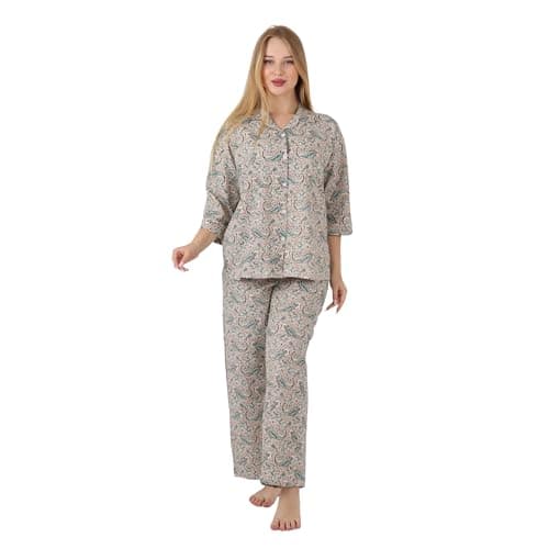 ZECOTEX Women's Classic Pajama Set Cotton | Paisley Print, 3/4 Sleeve | Relaxed Fit, Sleepwear and Loungewear | Sizes S to 2XL