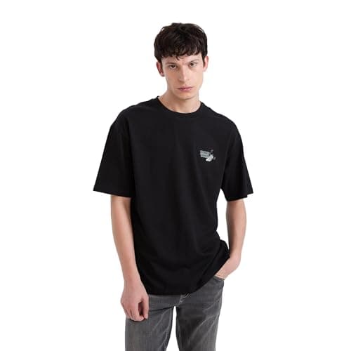 DeFacto Mens Boxy Fit Crew Neck Short Sleeve Young Knitted T-Shirt E0328AX T-Shirt