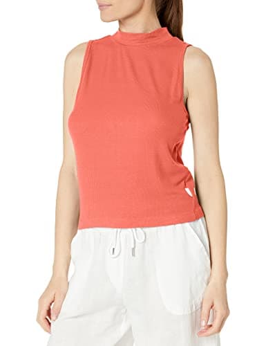 Calvin Klein Women's Everyday Embrodery Monogram Cropped S/S Short Sleeve Mock Neck Shirt