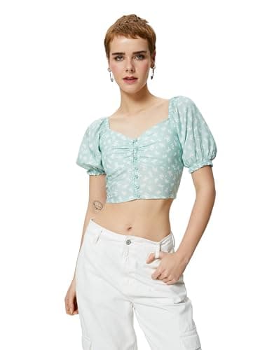 KOTON Womens BLOUSE SS WOVEN TOPS (pack of 1) Choli
