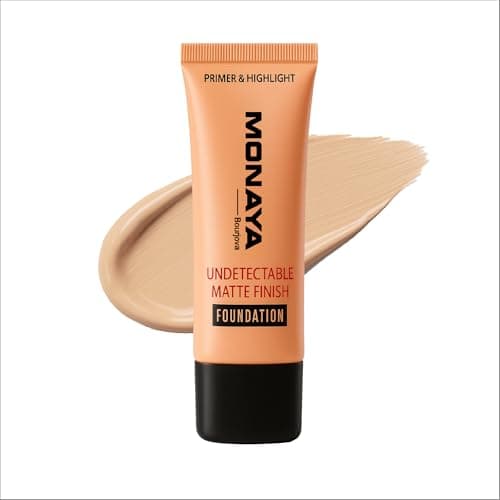 Monaya F002 Primer & Highlight Undetectable Matte Finish Foundation – Full Coverage, Liquid Foundation, Waterproof, 6 Shades (30ml) – Affordable Makeup, Concealer Effect, Long-Lasting Skin foundation concealer