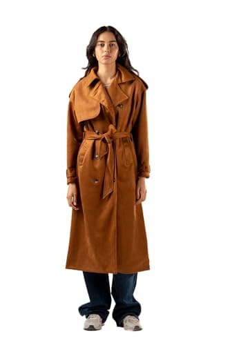 ASTK Womens Double Breast Suede Trenchcoat Coat