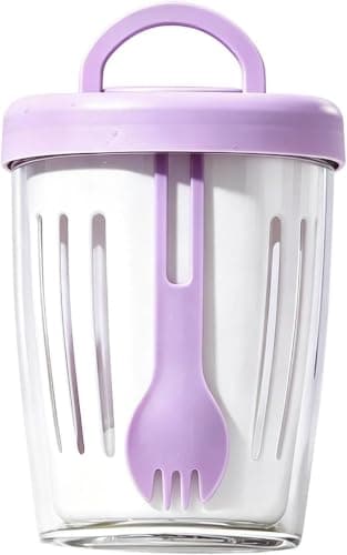 Fruit Salad Shaker Cup with Strainer Airtight Lid Fork and Carry Handle