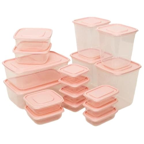 17 Pack Plastic Food Storage Containers with Lids BPA Free Stackable Transparent Reusable Airtight Kitchen Storage Box for Coarse Cereals and Grains (Pink)