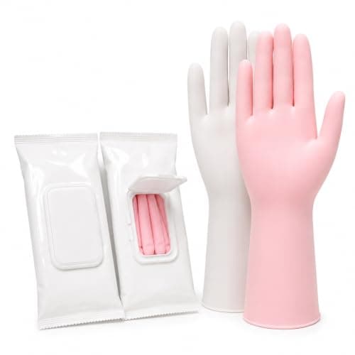 Silicone Dishwashing Gloves with Disposable Gloves 30-Piece Set | Waterproof & Antifouling, Highly Stretchable, Long Extended Cuff, Dish & Vegetable Use, Large Size Protective glove