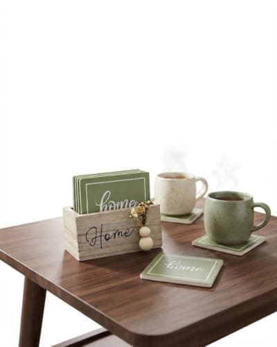 Wooden Coasters for Coasters 6 Pieces - Table Protection Coasters | Practical Set for Hot and Cold Drinks NE