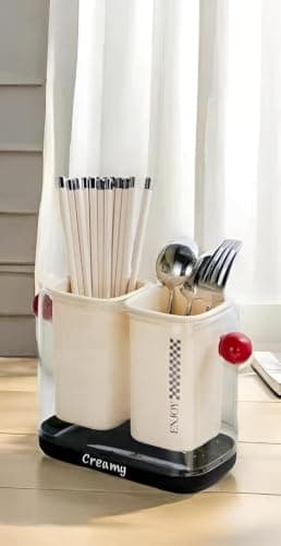 Double Plastic Cutlery Drainer Organizer with Handle and Detachable Base