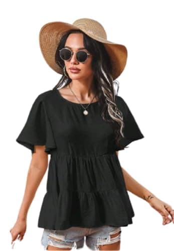 Black Blouse With Flutter Sleeves - Size 40