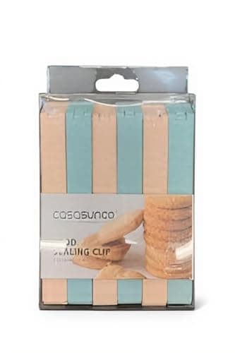 Casasunco 6-Piece Food Sealing Clips, Practical Bag Clip, Tight Seal to Keep Food Fresh, 15L x 10W centimeters, Green & Beige. Paper clip clamp