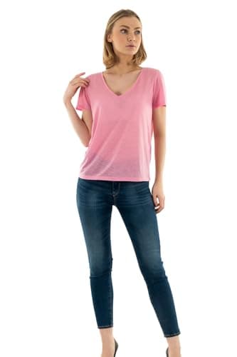 Only Women's Flame Shine V-Neck Top, M - Begonia Pink Shirt