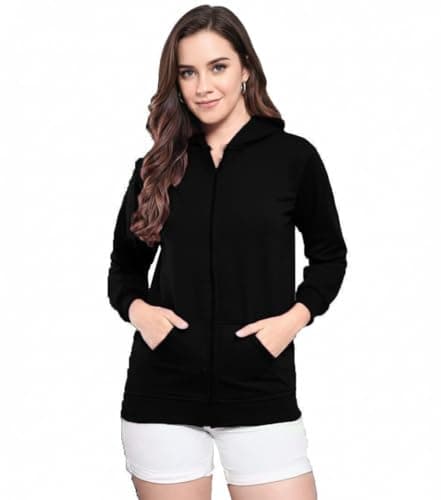 Women's Long Sleeve Zip Hooded Sweatshirt with Pockets, Black