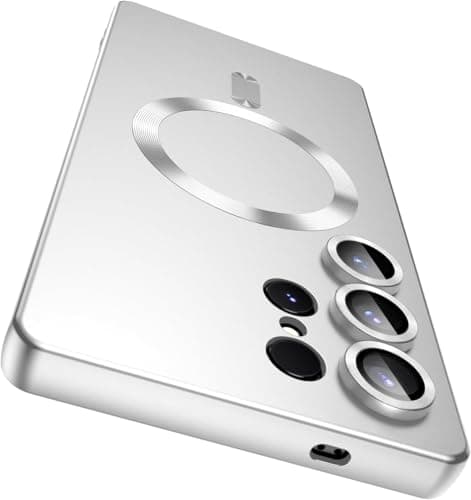 Case Cover Compatible with Magnetic for Samsung Galaxy S23 Ultra Case [Compatible with MagSafe][Built-in Camera Lens Protector] Slim Soft Silicone Bumper Shockproof Metallic Luster (Silver) Cellular phone case