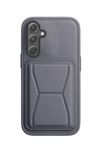 3M Store Leather Case Compatible for SAMSUNG A55 Shockproof Leather Back Card Storage & case built-in Stand PU leather for a stylish look, comfortable grip (Gray) Cellular phone case