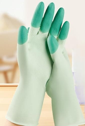 Multipurpose Silicone Cleaning and Dishwashing Gloves 2-Piece Set with Non-Slip Grip Surface Durable Reusable Kitchen Scrubber in Assorted Colors Protective glove