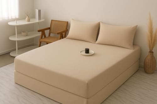 QBED Plain Fitted Sheet Set for Hotels, Homes & Touristic Villages 3 Pieces (Beige, 120 * 200 * 30 cm) Bed linen set
