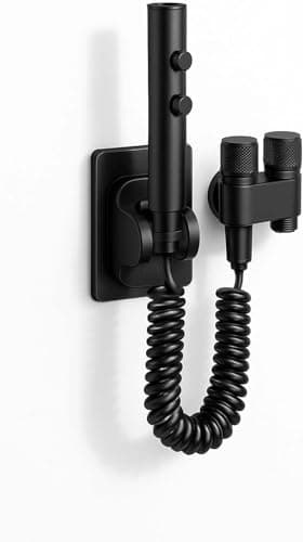 2-in-1 Cold Water Dual Outlet Corner Stop – Bidet with 3M Flexible Shower Hose – Adhesive External Adapter Connector – Rust Proof – Easy Installation No Drilling for Bathroom & Kitchen (Black)