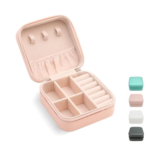 Mini jewelry travel case,small travel jewelry organizer, portable jewelry box travel mini storage organizer portable display storage box for rings earrings necklaces gifts trodance(pink)