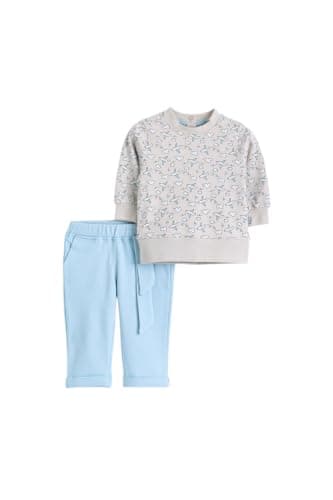 Junior Baby Boys 2-Piece Autumn Outfit Set – Long Sleeve Printed T-Shirt & Soft Pants, Cotton Blend Infant Clothing Set, Multicolor, 24 Coordinated outfit