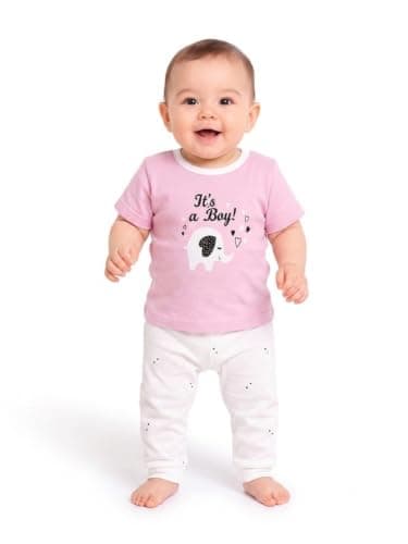 Pajamas Set Short Sleeve For Baby Unisex 100% Cotton 3-7 Months BABY-PS-03-08-Pink-White