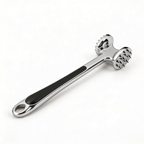Meat Tenderizer, Stainless Steel Double-Sided Meat Hammer, Lightweight Manual Mallet and Nut Crusher for Steak, Beef, Chicken, Poultry and Cutlets, 21 cm (Black and Silver)