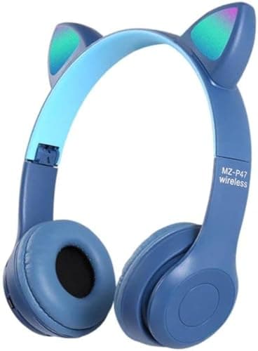 Wireless Gaming Headset P47 M CAT Cat Ear Headphones LED Light Up Stereo Bluetooth Headset for Kids Adults Blue