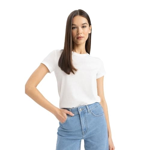 DeFacto Womens Young Fitted Bike Neck Short Sleeve Knitted Short Sleeve T-Shirt Short (pack of 1)
