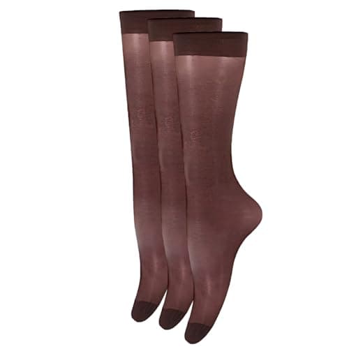 Silvy Stretch Set Of 3 Pieces Knee High Socks For Women-Brown-Free Size