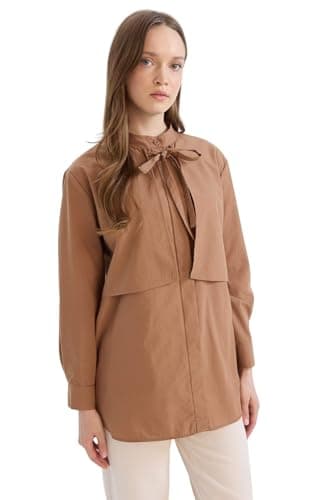 DeFacto Womens Relax Fit Tipped Neck CNS Woven Top Long Sleeve Tunic D4152AX Long Sleeve Tunic