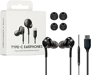 2026 Stereo Headphones for Samsung Galaxy Note 10 Plus S10 S9 8 S9+ S10e Braided Cable Designed AKG with Microphone Black USB C Connector in Ear