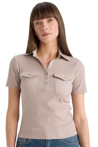 Defacto Womens Short Sleeve Shirt Slim Fit Polo Neck Short Sleeve Casual Knitted Short Sleeve Polo T-shirt E5403ax